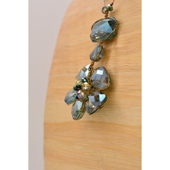 Vintage Crystal Collar Necklace Blue Faceted Wire Handcrafted Beaded Shiny Bin2C - Picture 9 of 12